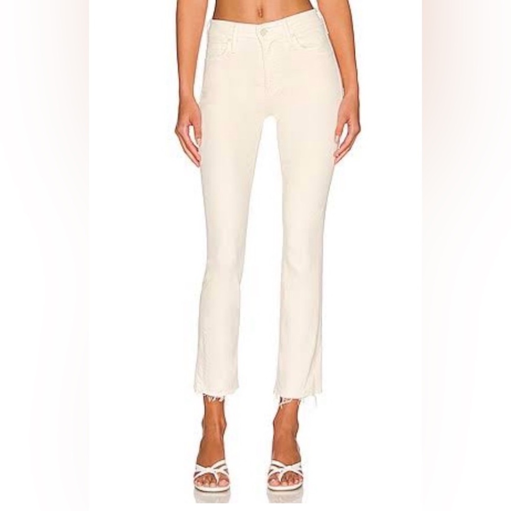 MOTHER Mid rise Dazzler Crop Fray in Cream Puffs